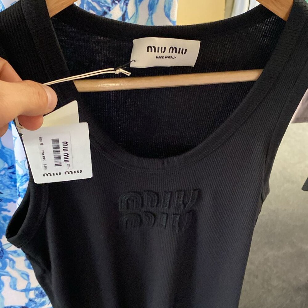 Nwt Miu Miu Women Black Cotton Knit Tank Top